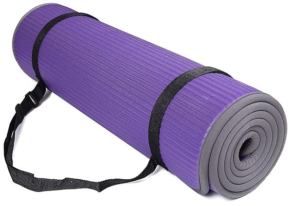 Fitvids 10mm Extra Thick Anti-Slip Yoga Mat with Strap - Perfect for Pilates & Exercise in Purple