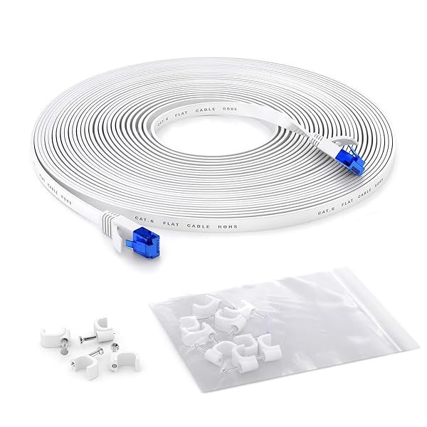 Flat Ethernet Cable 25ft Break-Proof Design High Speed Flexible RJ45 White Ideal for Permanent Installation by CableDirect