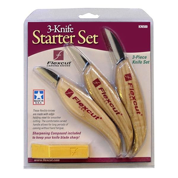 Flexcut Starter 3 Knife Set KN500: High Carbon Steel Blades & Ergonomic Handles for Wood Carving Beginners