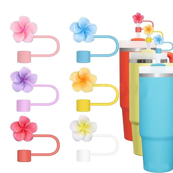 Flower Stanley Cup Straw Cover 6 Pcs Silicone Cap Compatible with 30 40 oz Stanley Cup Cute Funny Tumbler Accessories