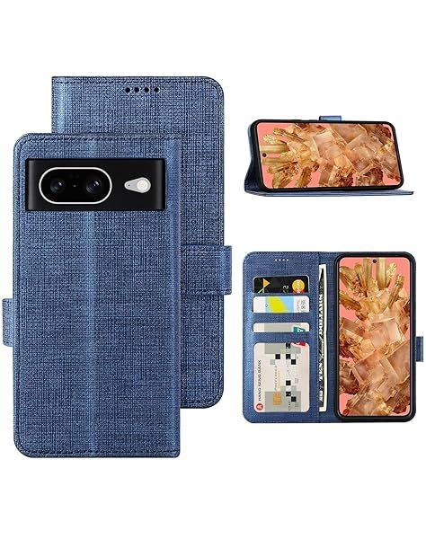 Foluu Ultra Slim Wallet Case for Google Pixel 8 Soft TPU Flip Cover with Kickstand and Magnetic Closure Protective Case in Blue