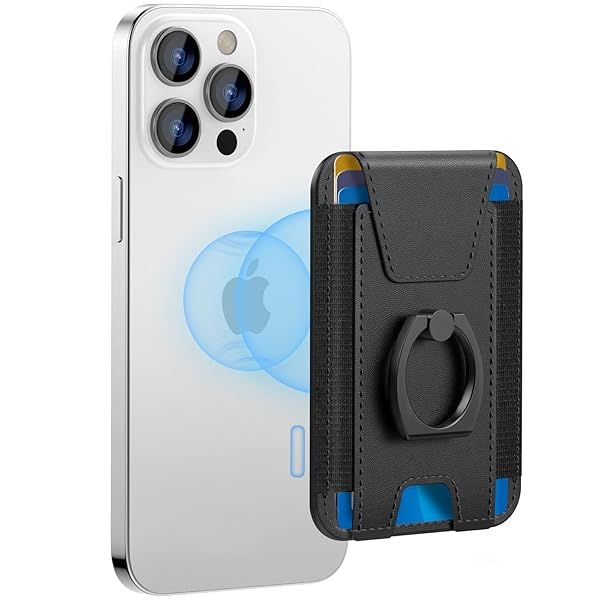 Magsafe Wallet with Grip 6 Card Holder Strong Magnetic Card Wallet for iPhone 16 15 14 13 12 Leather RFID Blocking Black