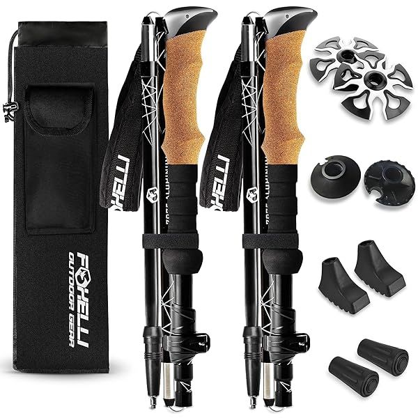 Foxelli Folding Trekking Poles: Lightweight, Compact Walking Sticks with Flip Locks & All-Terrain Accessories for Travel