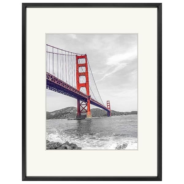 Frametory 11x14 Aluminum Photo Frame with Ivory Mat for 8x10 Pictures - Stylish Black Metal Frame Collection
