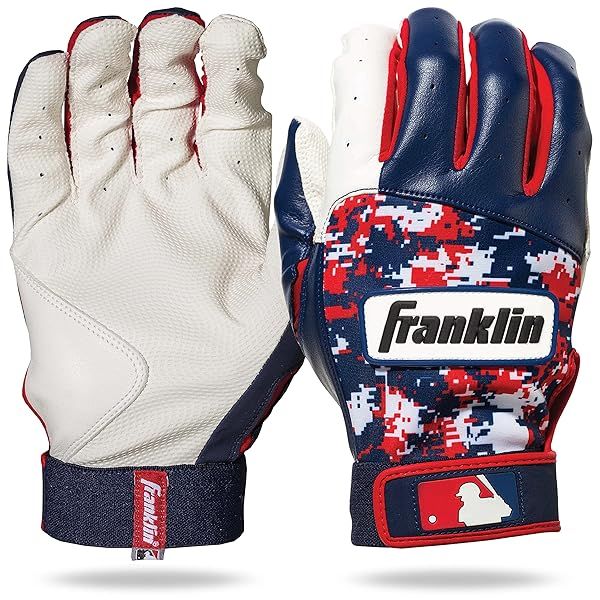 Franklin Sports MLB Digitek Youth Baseball Batting Gloves - White/Navy/Red - Size Large