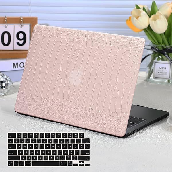 Funut Crocodile Leather Case for MacBook Air 13 Inch 2021 2020 2019 2018 M1 A2337 A2179 A1932 with Keyboard Cover Pink