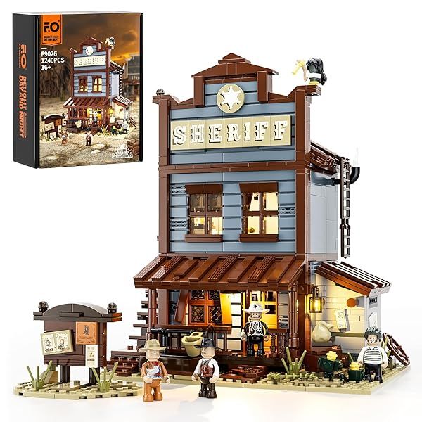 Funwhole Sheriffs Office Lighting Building Bricks Set 1240 Pcs LED Light Construction Model for Adults and Teens