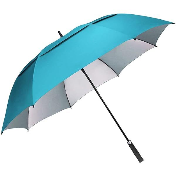 G4Free Windproof Golf Umbrella 54 Inch Auto Open Double Canopy UV Protection Sky Blue Waterproof for Sun and Rain