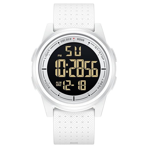 GOLDEN HOUR Ultra Thin Minimalist Sports Waterproof Digital Watch for Men and Women with Wide Angle Display and Rubber Strap in White