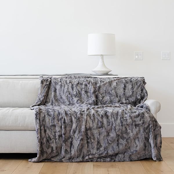"GRACED SOFT LUXURIES Oversized Faux Fur Throw Blanket - Cozy, Elegant Living Room Decor (XL 60"x80", Marbled Gray)"