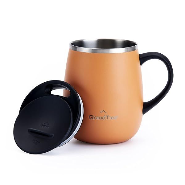 GRANDTIES Insulated Coffee Mug with Handle - 16 oz Splash-Proof Thermos for Hot & Cold Drinks - Carrot Color