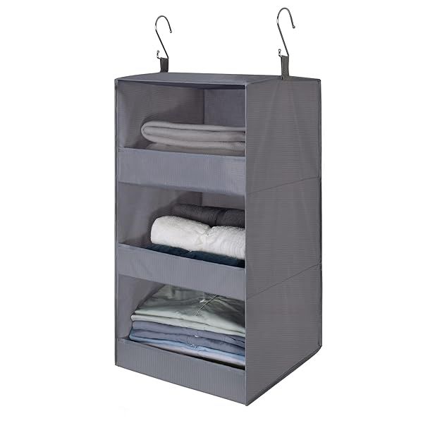 "GRANNY SAYS 3-Shelf Hanging Closet Organizer - Collapsible Storage for Closets & RVs, Gray, 29.5" H x 12" W x 12" D"