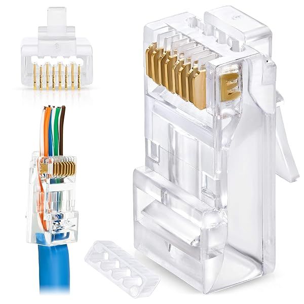 GTZ RJ45 Cat6 Cat6a Pass Through Connectors 200 Pcs for 23 AWG Large Diameter UTP Network Cable with Insert Guides Included