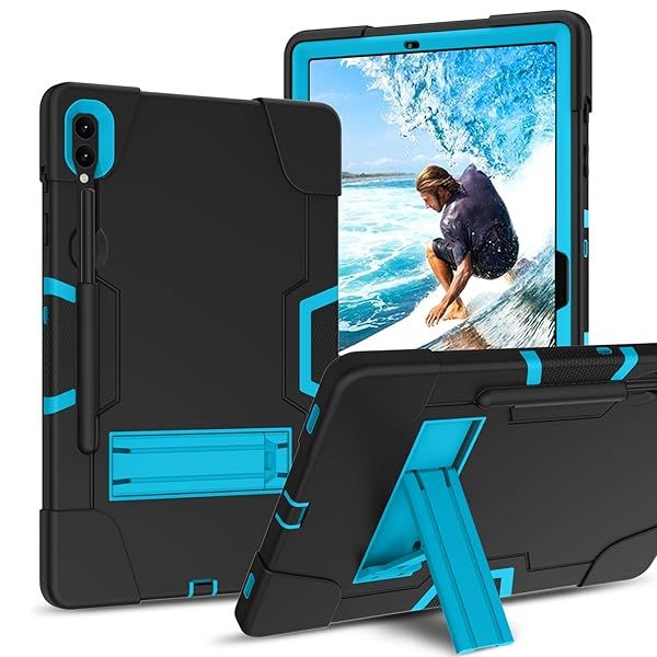 GUAGUA Samsung Galaxy Tab S9 Plus S9 FE Plus 12.4 Inch 2023 Heavy Duty Rugged Case with Kickstand Shockproof Anti Scratch Black Blue