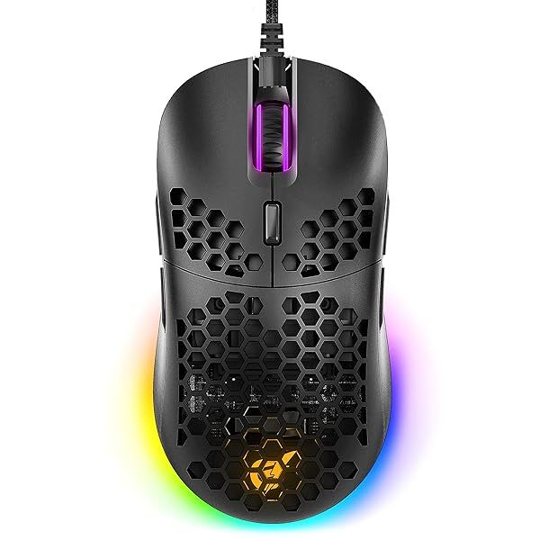 GUNMJO Gram DIY Honeycomb Shell Wired RGB Gaming Mouse 10000 DPI 9 Buttons Black PC Gaming Mouse