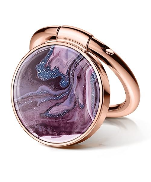 GVIEWIN Marble Cell Phone Ring Holder, Metal Kickstand Grip for Magnetic Car Mount Compatible with iPhone 16 Pro Max/15 Plus/14/13/12 Series &amp; Galaxy S24/S23 Ultra and Other Phones(Quicksand/Purple)