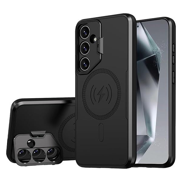 Galaxy S24 5G Phone Case with Camera Lens Protector and Kickstand Military Grade Shockproof Cover for Samsung S24 6.2 inch Black