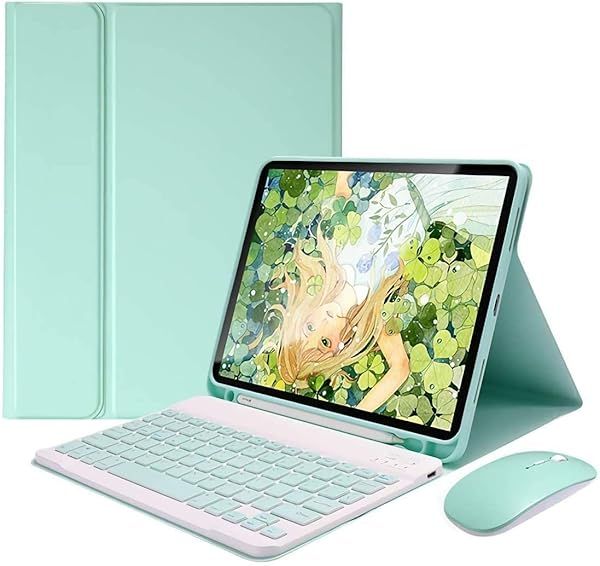 Galaxy Tab A7 10.4 Inch Case with Detachable Keyboard Mouse Combo Slim Cover S Pen Holder Mint Green for Samsung Tab A7 Models SM-P610 P613 P615 P619