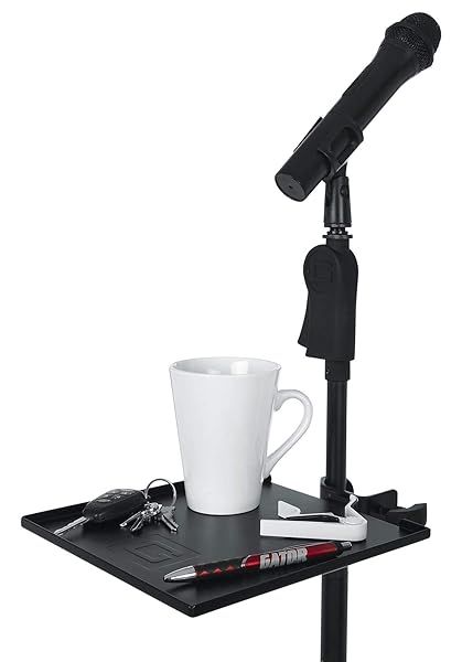 "Buy Gator Frameworks Microphone Stand Clamp-On Shelf - 10lb Capacity, 9x9" Utility Surface for Musicians & Podcasters"