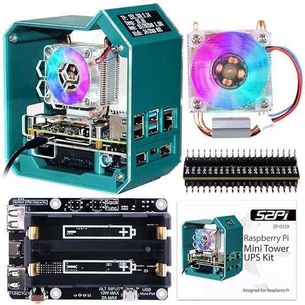 GeeekPi Raspberry Pi 4 Mini Tower Case with ICE Tower Cooler & UPS Plus Hat - OLED Display & GPIO Expansion Board