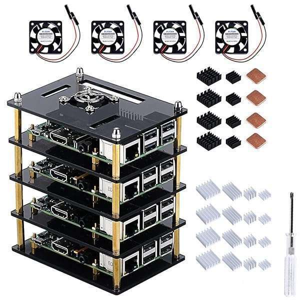 GeeekPi Cluster Case for Raspberry Pi 4 & 3 - Cooling Fan & Heatsinks Included