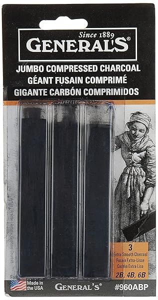 General Pencil 960ABP Jumbo Charcoal Pencils - 3 Count Multicolor Set for Artists