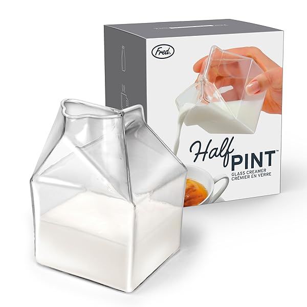 Shop Genuine Fred HALF PINT Glass Milk Carton Creamer - Unique Kitchen Decor & Fun Gift Idea!