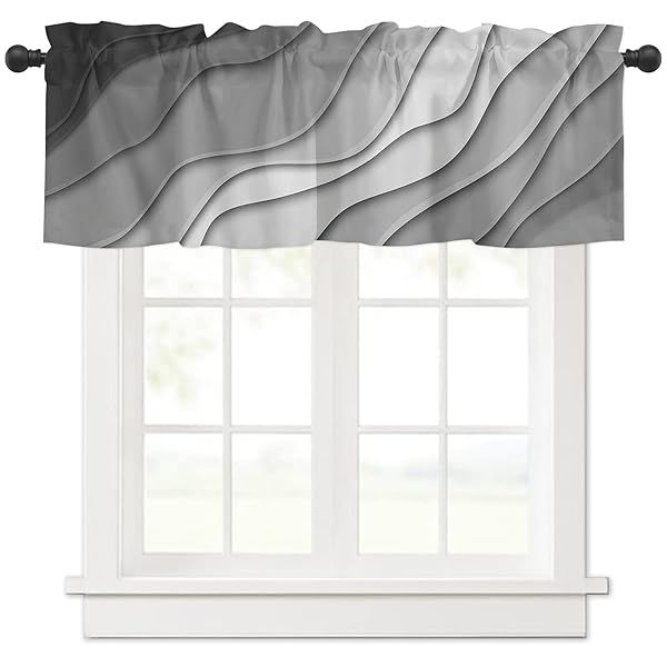 Geometric Gray Curtain Valance Modern Rod Pocket Window Treatment 54 x 18 inch for Kitchen Bathroom Bedroom Abstract Design