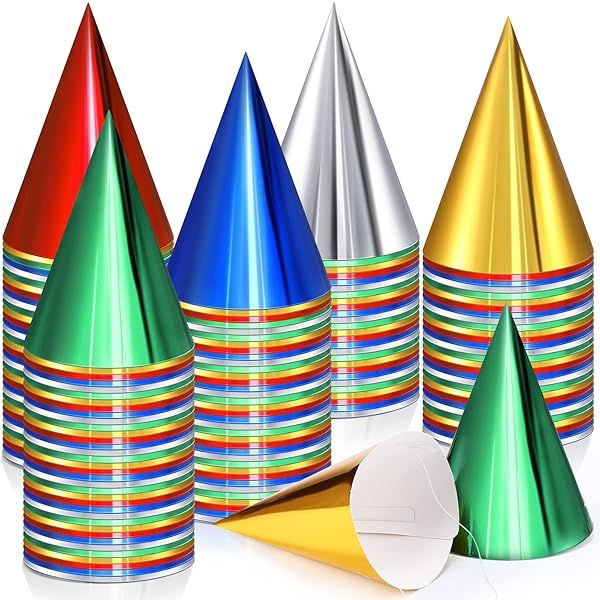 Geosar 300 Pcs Metallic Foil Birthday Party Hats Bulk for Adults Kids Boys and Girls