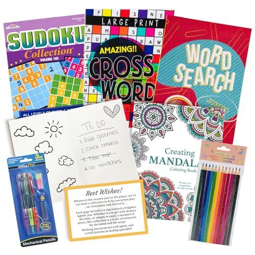 Get Well Soon Care Package Comfort Gifts with Puzzle Books Color Books and Pencils for After Surgery and Sick Friends