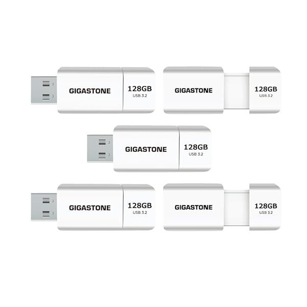 Gigastone Z60 128GB USB 3.2 Flash Drive 5-Pack Ultra High Speed Capless Retractable Design Compatible with USB 2.0 3.0 3.1