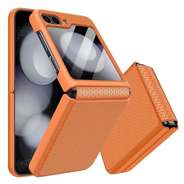 Giyer Samsung Galaxy Z Flip 6 Case with Screen Protector Heavy Duty Shockproof Hinge Protective Cover Stylish Texture Orange 2025