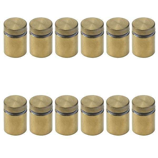 "12-Pack Polished Gold Glass Standoff 3/4" x 1" - Stainless Steel Wall Mount Holder for Signs & Advertisements"