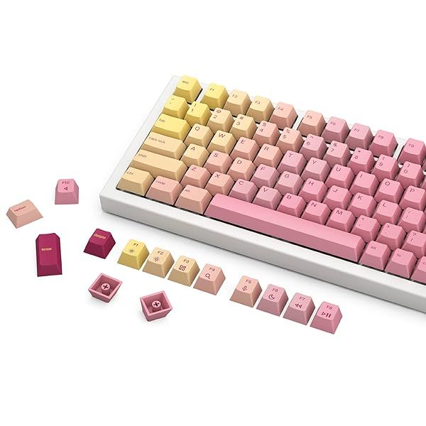 Glorious Grapefruit PBT Keycaps Set: Cute Pink & Yellow Custom Keycaps for Mechanical Keyboards - Cherry MX Profile