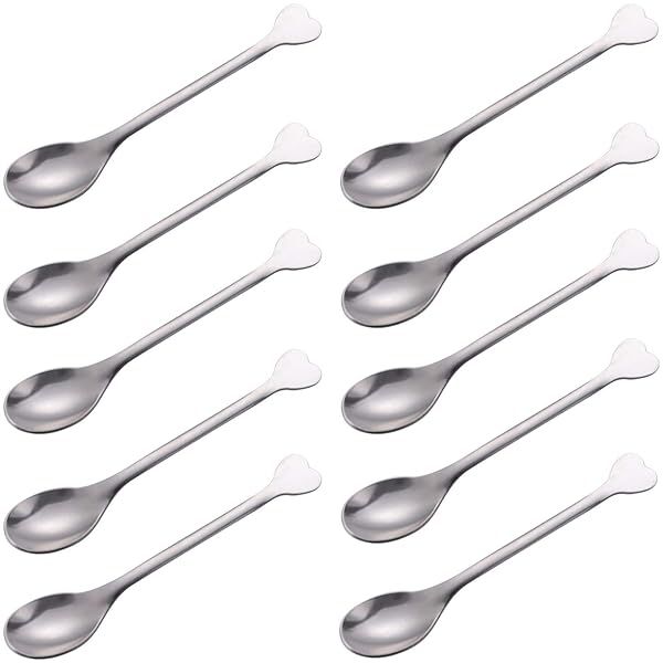 Goeielewe Mini Dessert Spoons Set of 10 - Stainless Steel Heart-Shaped Demitasse Spoons for Espresso, Tea & Appetizers
