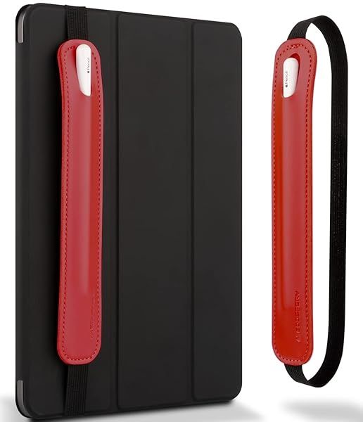 Goospery Pencil Holder for Apple Pencil & iPad - PU Leather Sleeve Case with Elastic Band - Fits iPad 8th, 7th, Mini 5th - Red