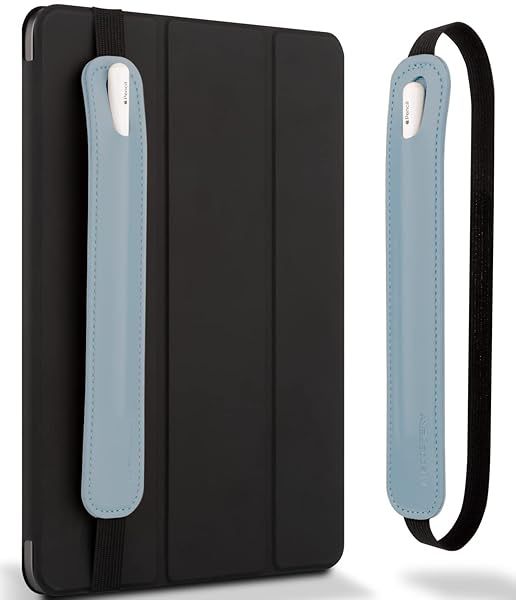 Goospery Pencil Holder for Apple Pencil & iPad - PU Leather Sleeve Case with Elastic Band - Fits iPad 8th, 7th, Mini 5th - Blue