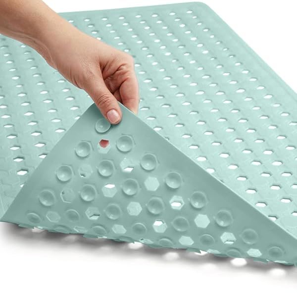 Gorilla Grip Bath Mat 35x16 - Washable, Suction Cups & Drain Holes for Clean Tubs - Mint Opaque Shower Mat