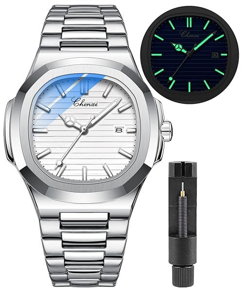 Gosasa Fashion Men Watches Luminous Calendar Casual Stainless Steel Quartz Waterproof Analog Display Wristwatch White