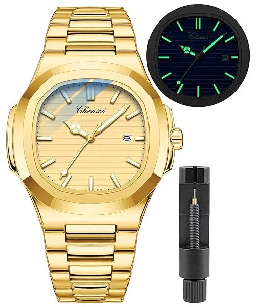 Gosasa Fashion Men's Luxury Quartz Watch Waterproof Stainless Steel Analog Date Business Wristwatch Gold Luminous Display