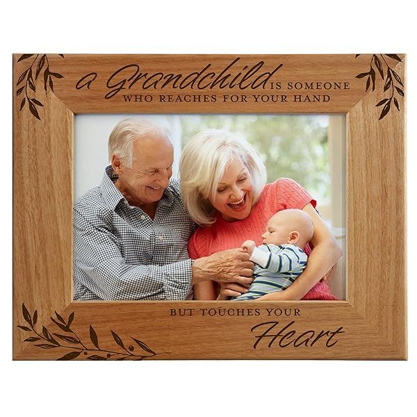 Grandparent Gifts Engraved Wood Photo Frame for First Time Grandma Fits 5x7 Horizontal Portrait Touches Your Heart