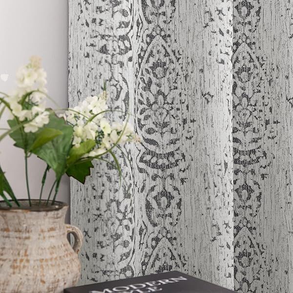 Grey and White Geometric Moroccan Patterned Curtains 84 Inches Long 50 Percent Blackout Modern Stylish 2 Panels Set for Living Room and Bedroom