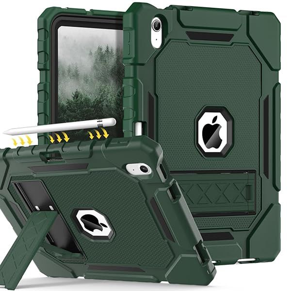 Grifobes Heavy Duty Shockproof Case for iPad A16 11th 10th Generation Rugged Cover with Stand and Pencil Holder Alpine Green