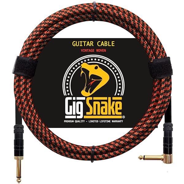 10 ft Guitar Cable Right Angle Red Professional Quality Low Noise Electric Guitar and Amp Cord for Clear Tone