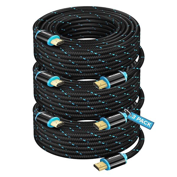 HDMI Cable 4K Ultra HD 30 Foot (3 Pack) Nylon Braided HDMI 2.0 Cable, High Speed 18Gbps 4K60Hz HDR, 3D, 2160p, 1080p, HDCP 2.2, ARC, HDMI Cables for Monitors, HDTV