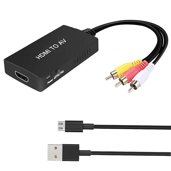 HDMI to RCA Converter - AV 3RCA Adapter for TV Stick, Roku, Android TV, DVD - Supports PAL/NTSC