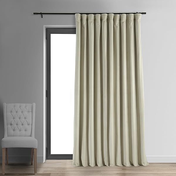 "HPD Half Price Drapes Velvet Thermal Blackout Curtains 108" Long - Insulated Rod Pocket for Living Room & Bedroom, Cool Beige"