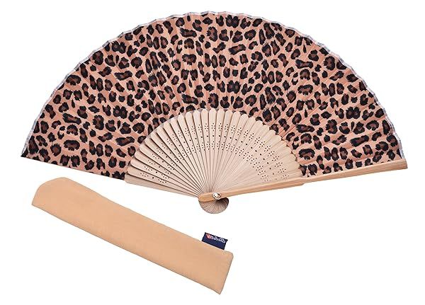 Leopard Print Bamboo Folding Hand Fan with Cover - Perfect for Weddings & Parties