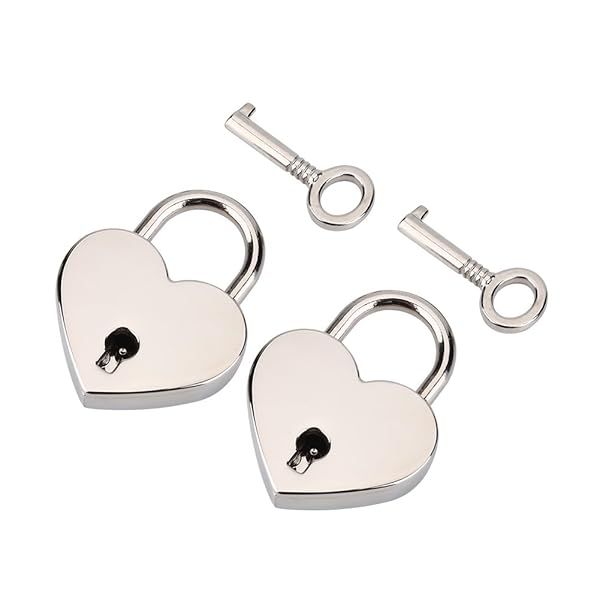 2 Pcs Silver Heart-Shaped Padlocks - Mini Metal Locks for Luggage, Diaries & Jewelry Boxes