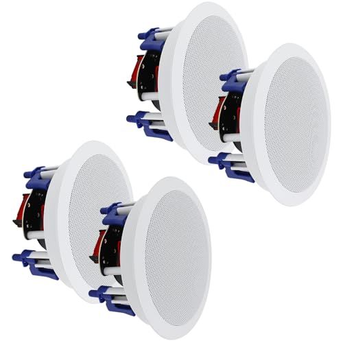 Herdio Ceiling Speakers 2-Way 5.25&amp;quot; 600 Watts Passive Wired Flush Mount in Wall Speakers for Home Theater Living Room Office Covered Porches(2Pairs, Paintable-Grille)